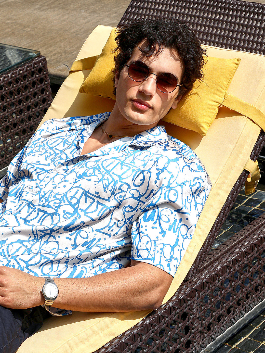 Men Satin Oversized Printed Shirt