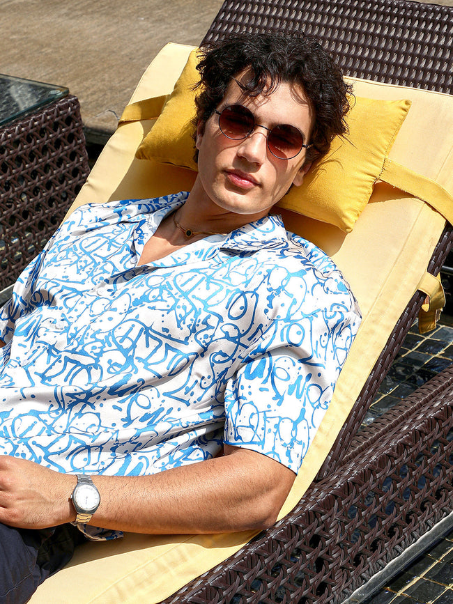 Men Satin Oversized Printed Shirt
