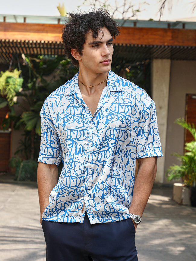 Men Satin Oversized Printed Shirt