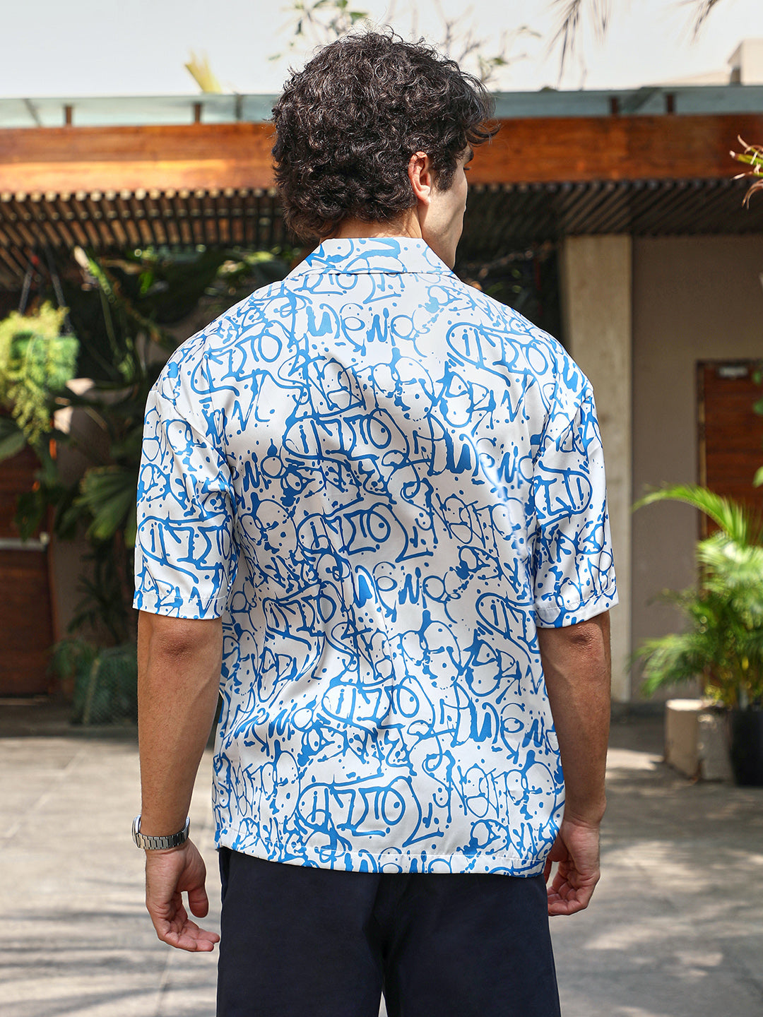 Men Satin Oversized Printed Shirt