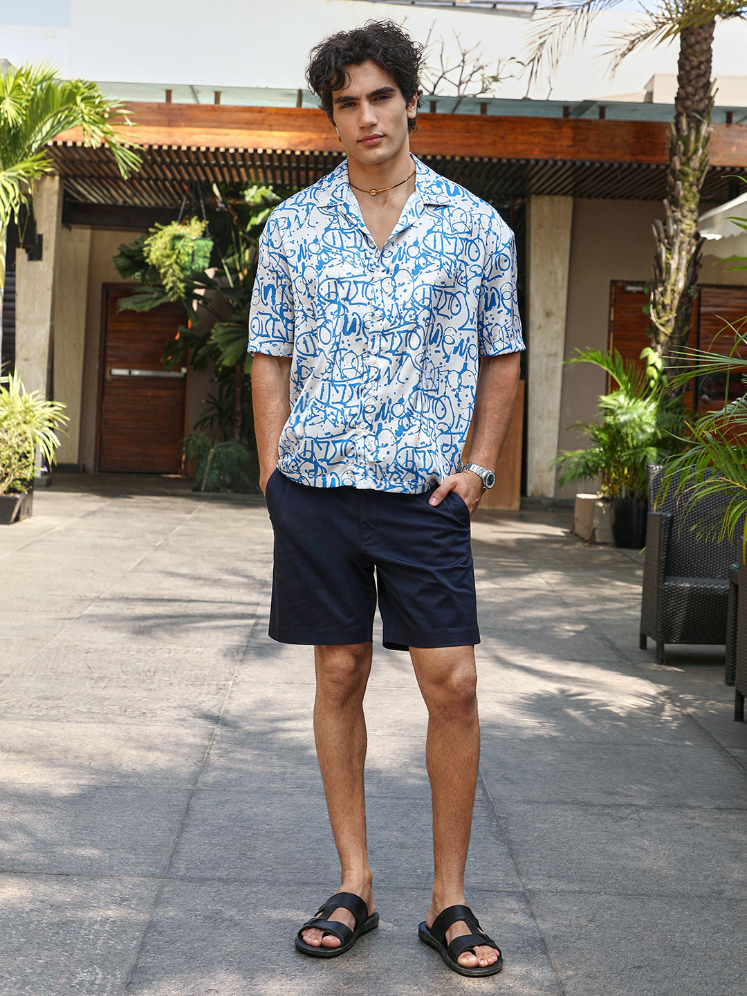 Men Satin Oversized Printed Shirt