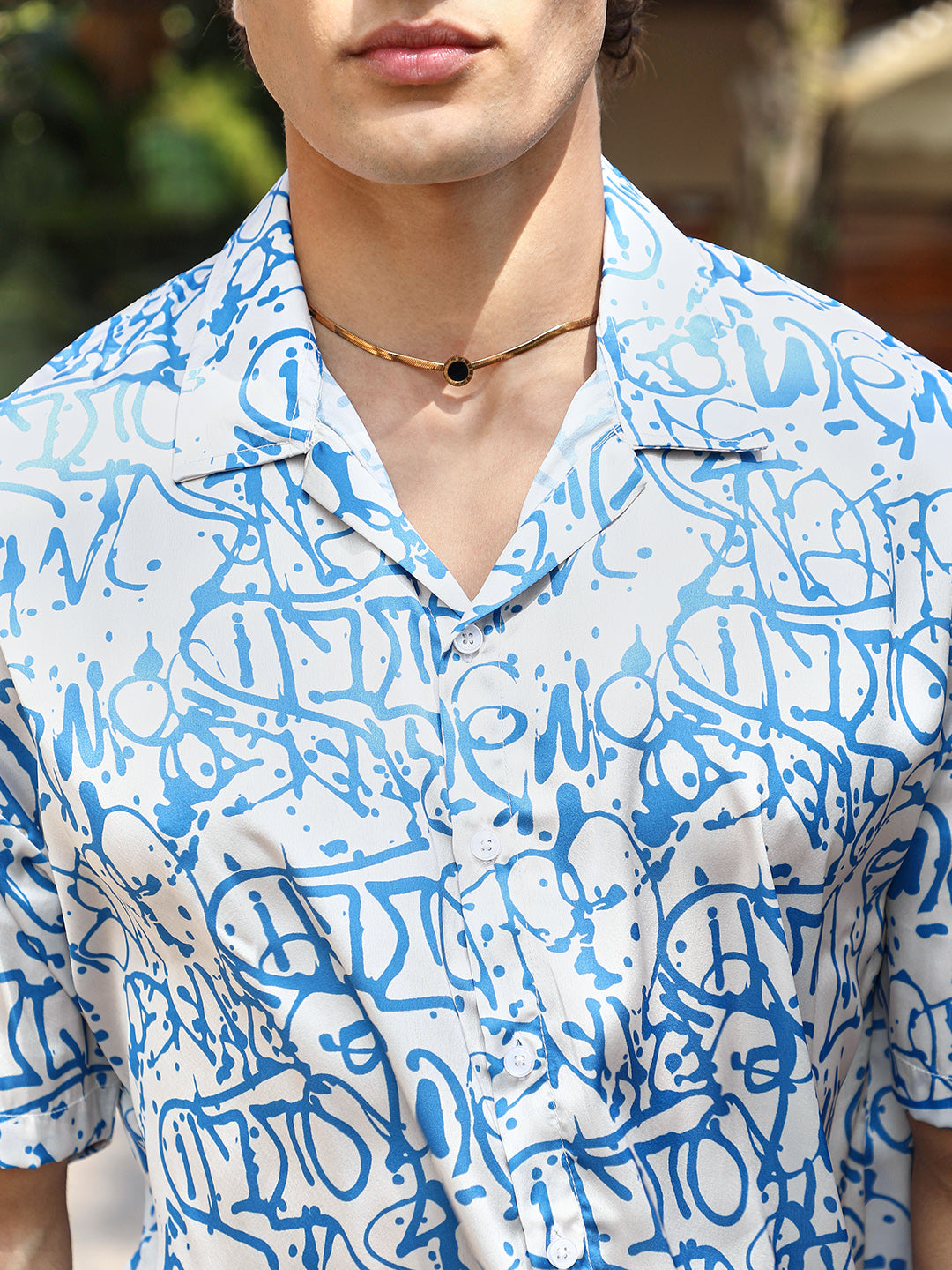 Men Satin Oversized Printed Shirt