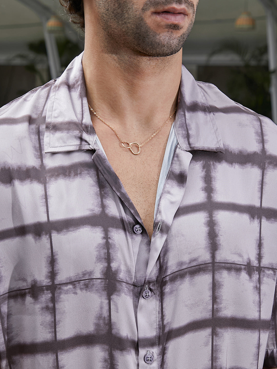 Men Charcoal Grey Dye-Graph Satin Oversized Shirt