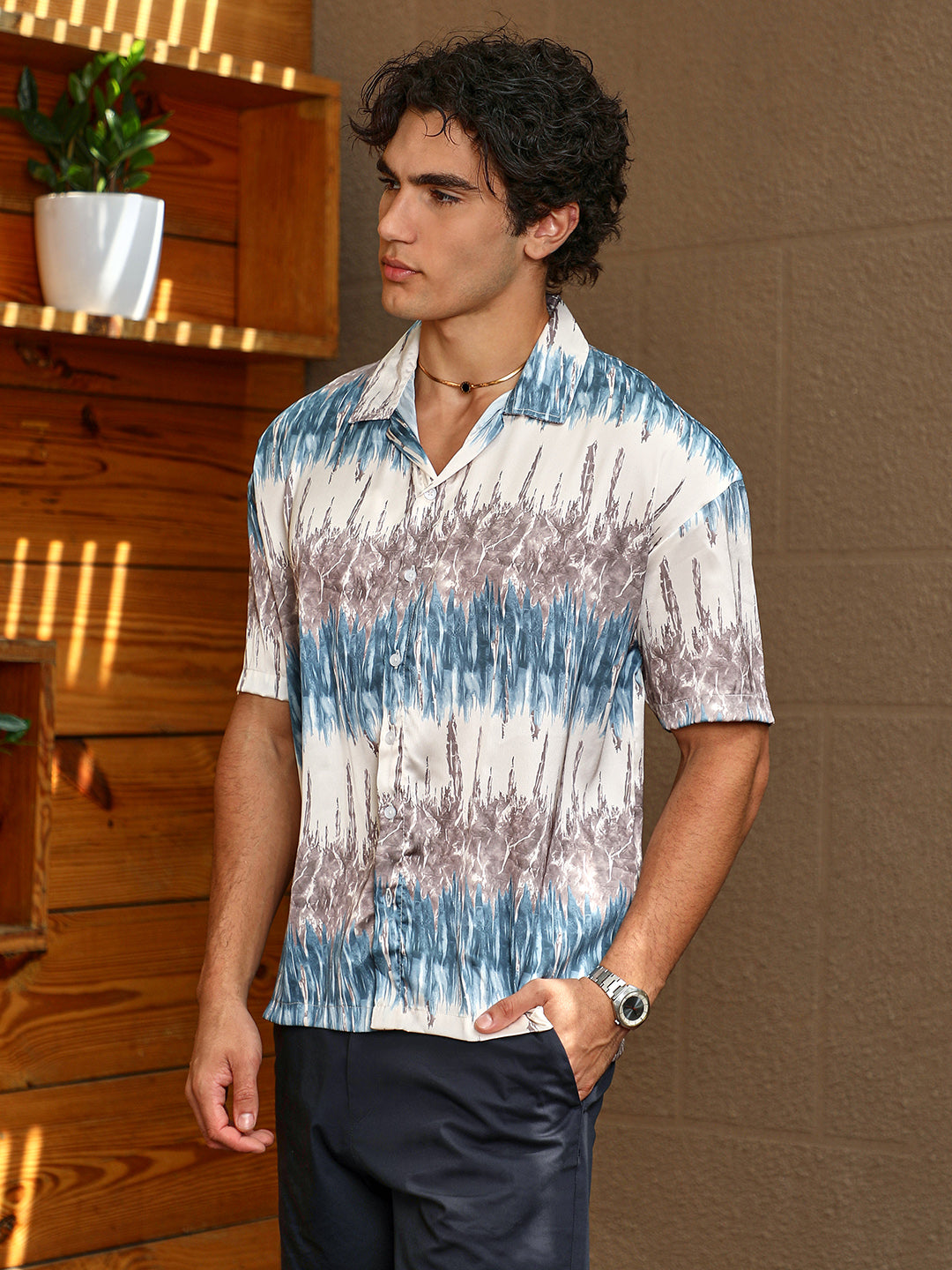 Men Satin Regular Printed Shirt