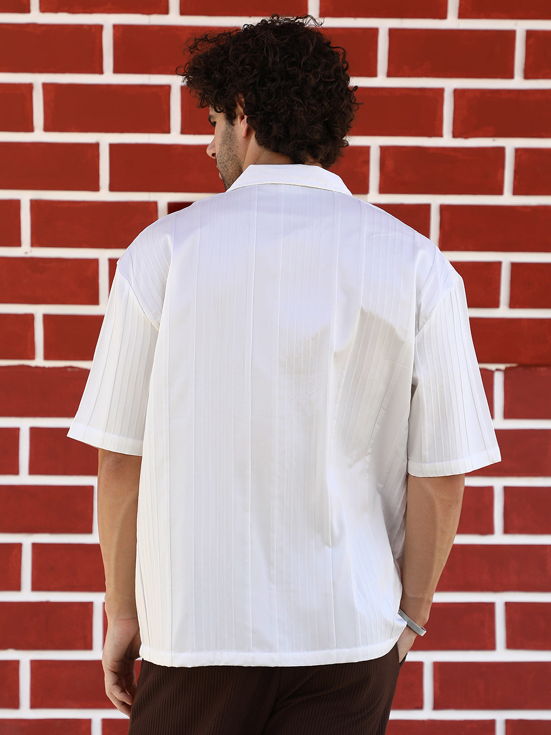 Men Chalk White Unbalanced-Ridge Oversized Shirt