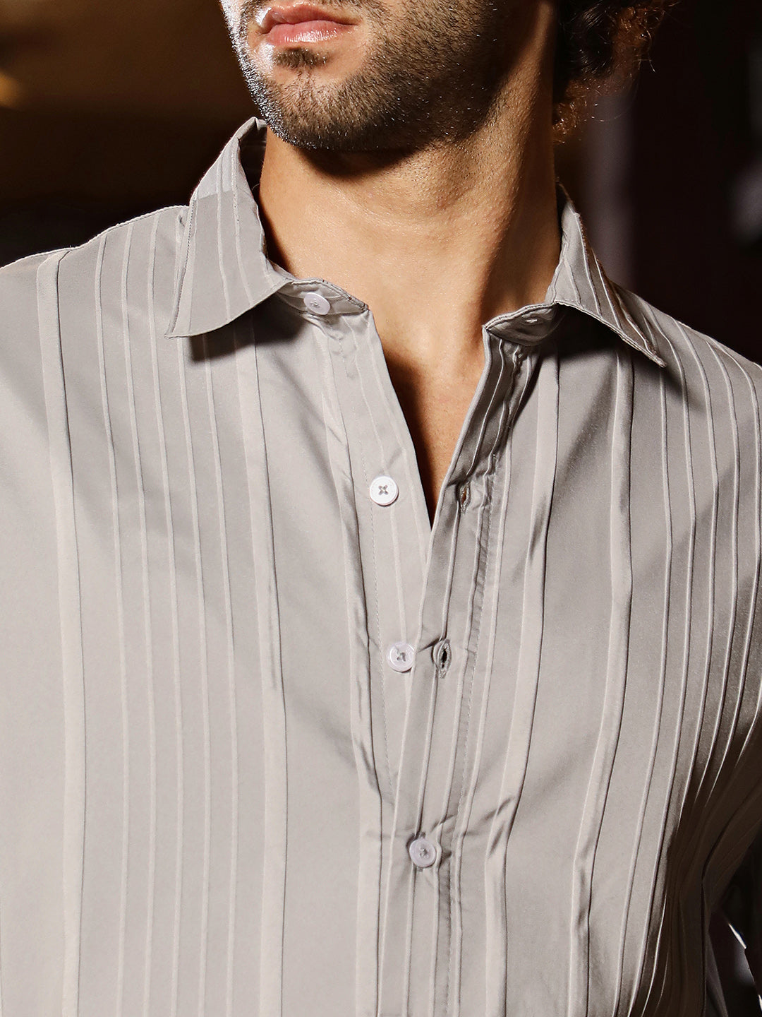Men Coin Grey Unbalanced-Ridge Oversized Shirt