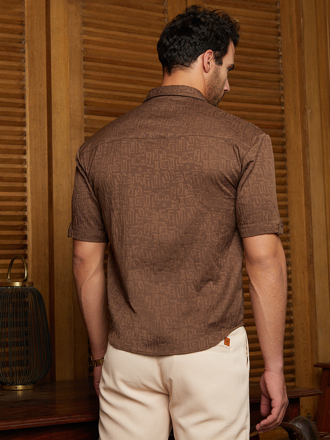 Men Chocolate Brown Aztec-Tactile Oversized Shirt