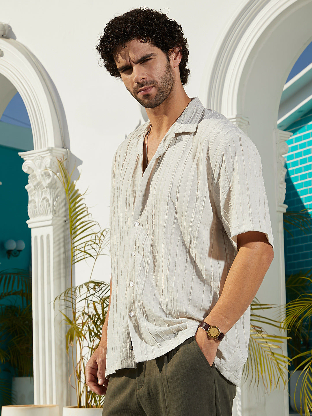 Men Saltbox Beige Crumble-Revival Oversized Shirt