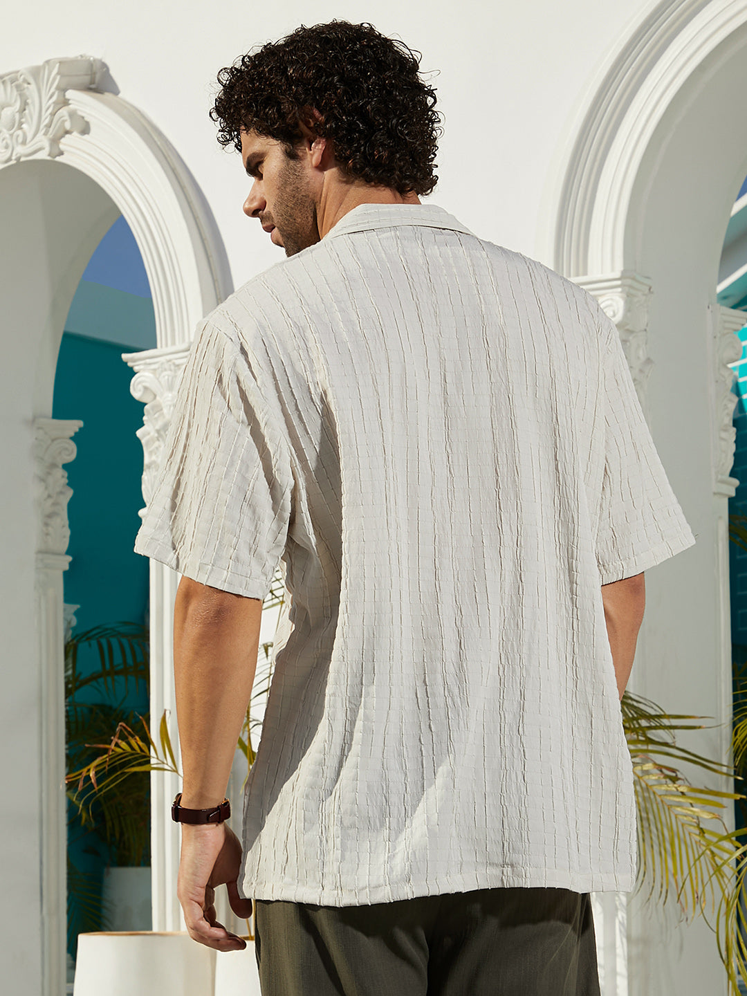 Men Saltbox Beige Crumble-Revival Oversized Shirt