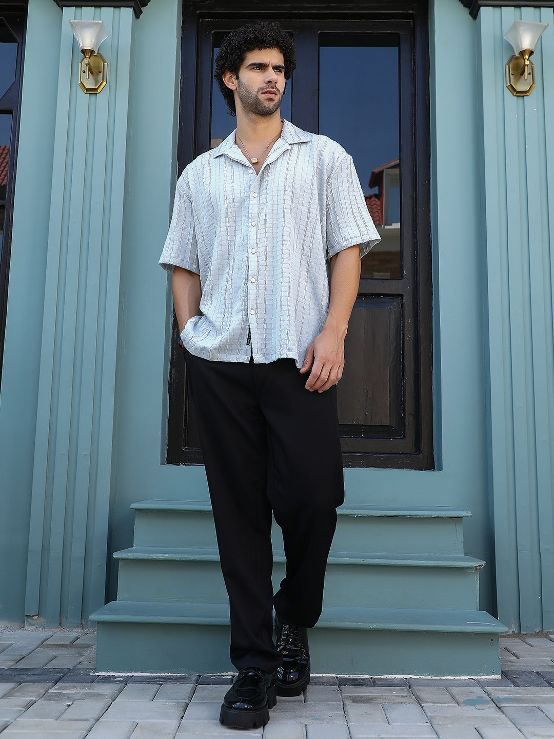 Men Cloud Grey Crumble-Revival Oversized Shirt