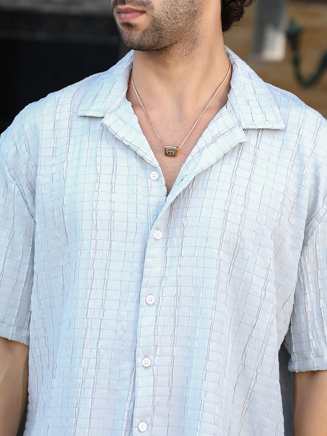 Men Cloud Grey Crumble-Revival Oversized Shirt