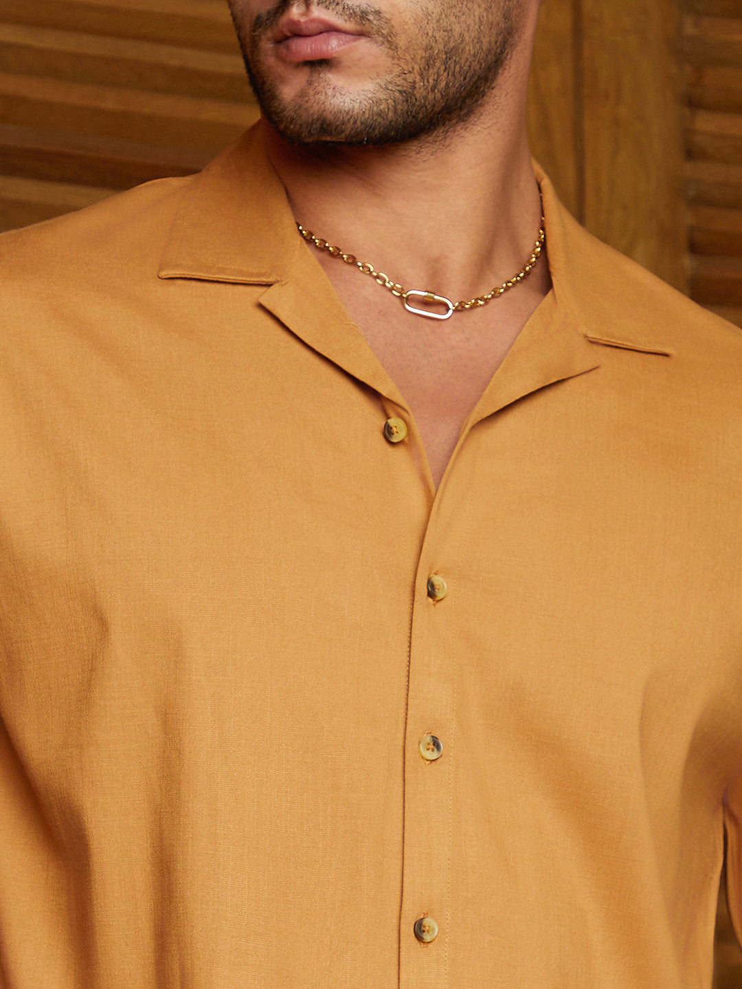 Men Yellow Ochre Solid Resort Oversized Shirt