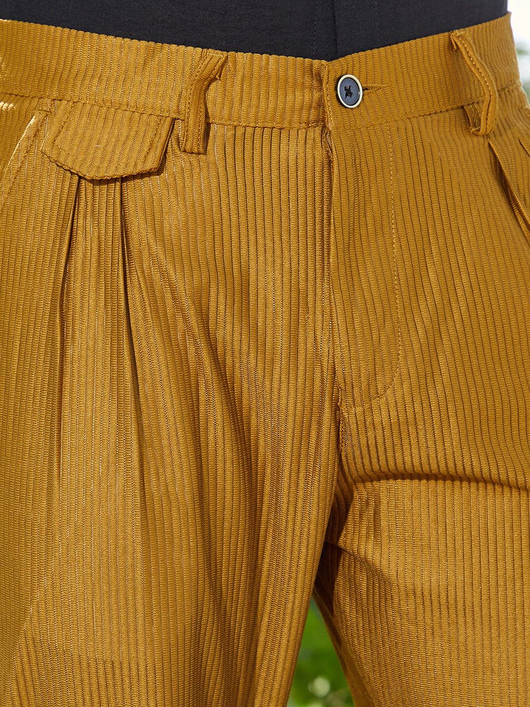 Men Mustard Yellow Corduroy Tailored Trousers