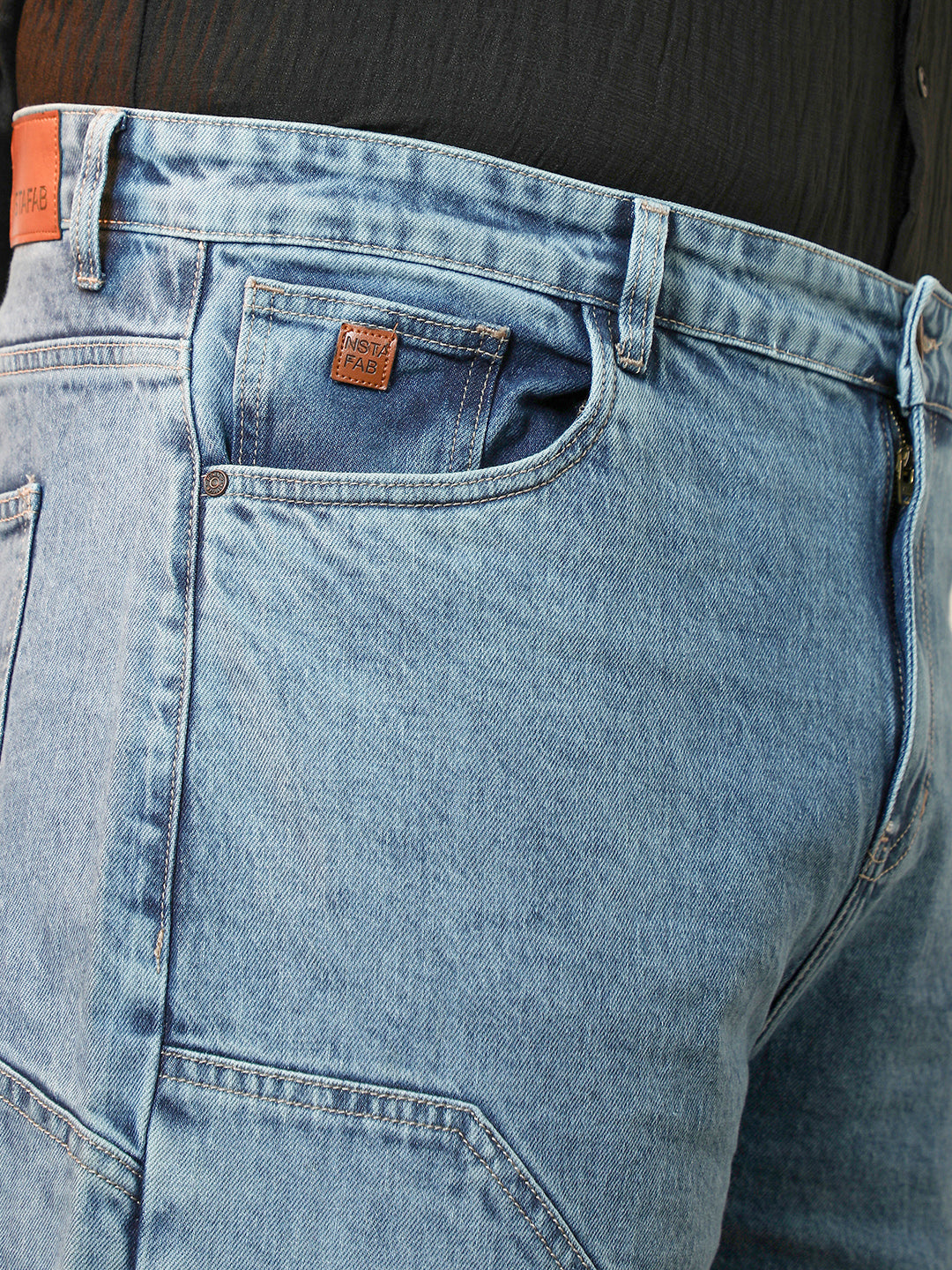 Men Navy Blue Panelled Straight-Fit Denim Jeans