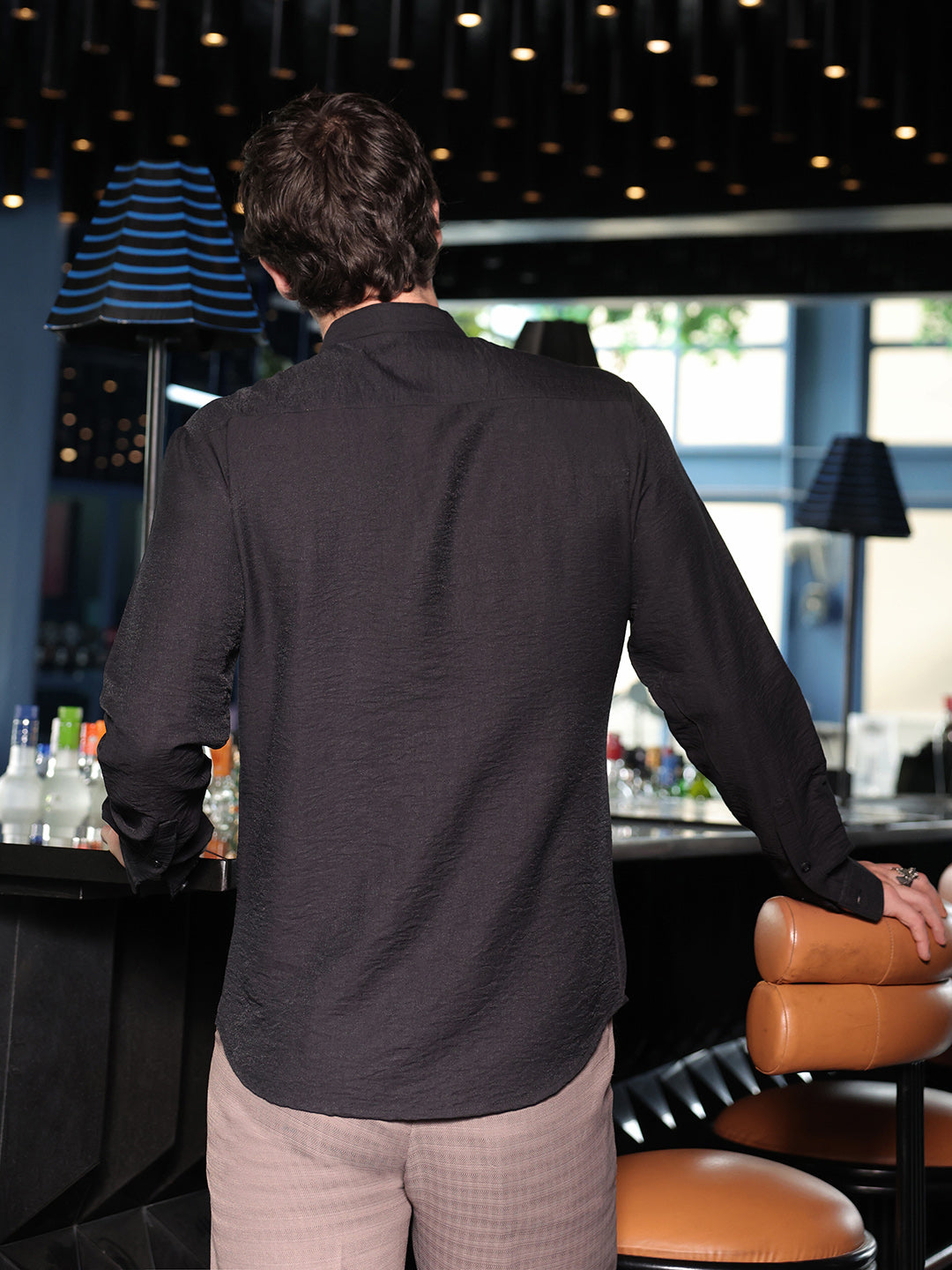Men Onyx Black Asymmetrical-Flap Shirt