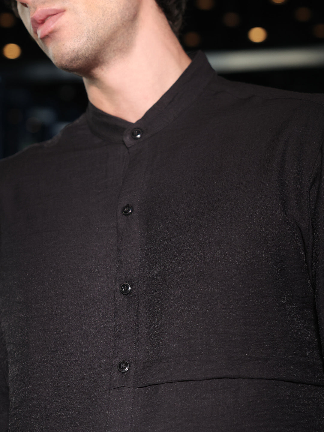 Men Onyx Black Asymmetrical-Flap Shirt