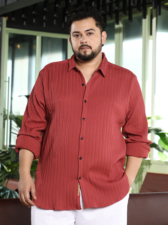 Men Brick Red Pin-Tactile Shirt