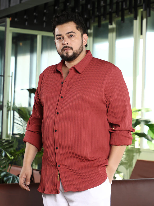 Men Brick Red Pin-Tactile Shirt