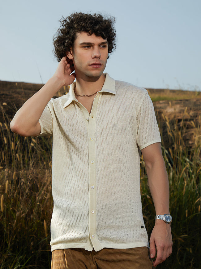 Men Off-White Rhombus-Knit Polo Shirt