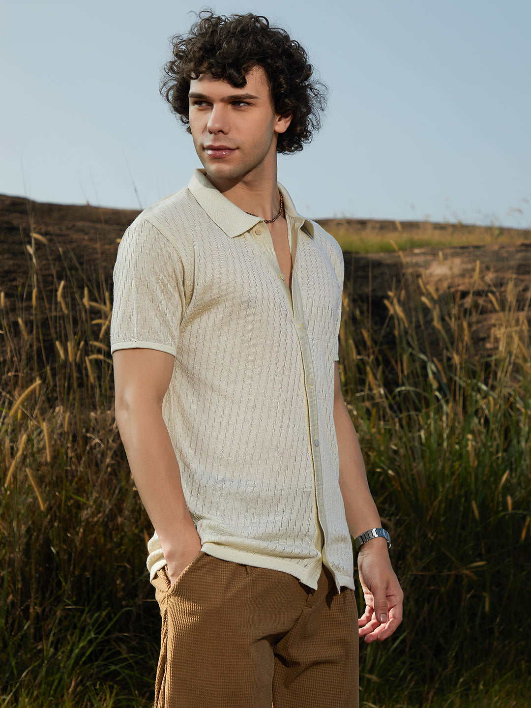 Men Off-White Rhombus-Knit Polo Shirt