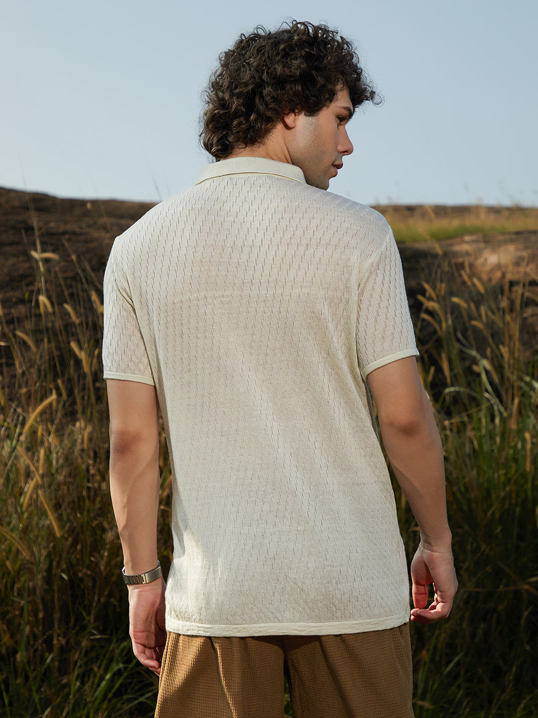 Men Off-White Rhombus-Knit Polo Shirt