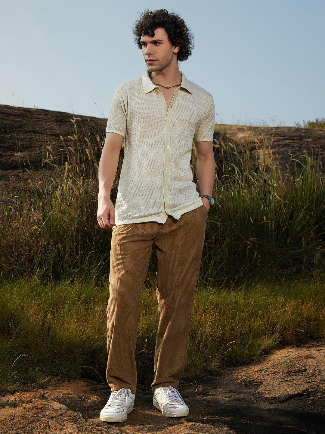 Men Off-White Rhombus-Knit Polo Shirt