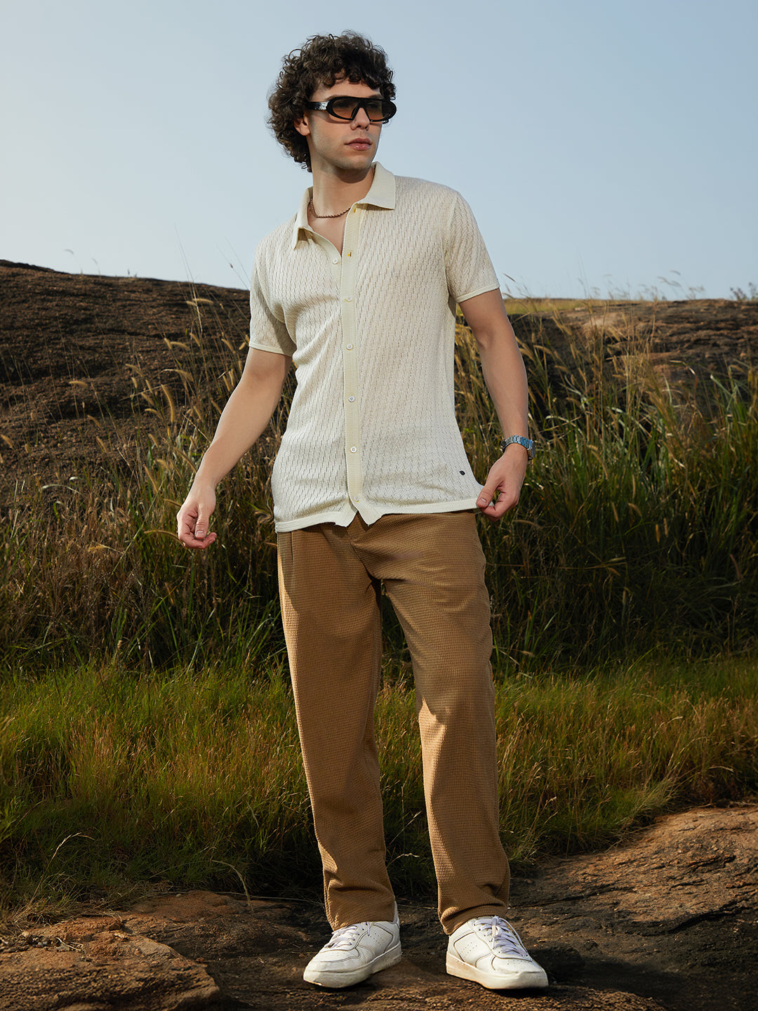 Men Off-White Rhombus-Knit Polo Shirt