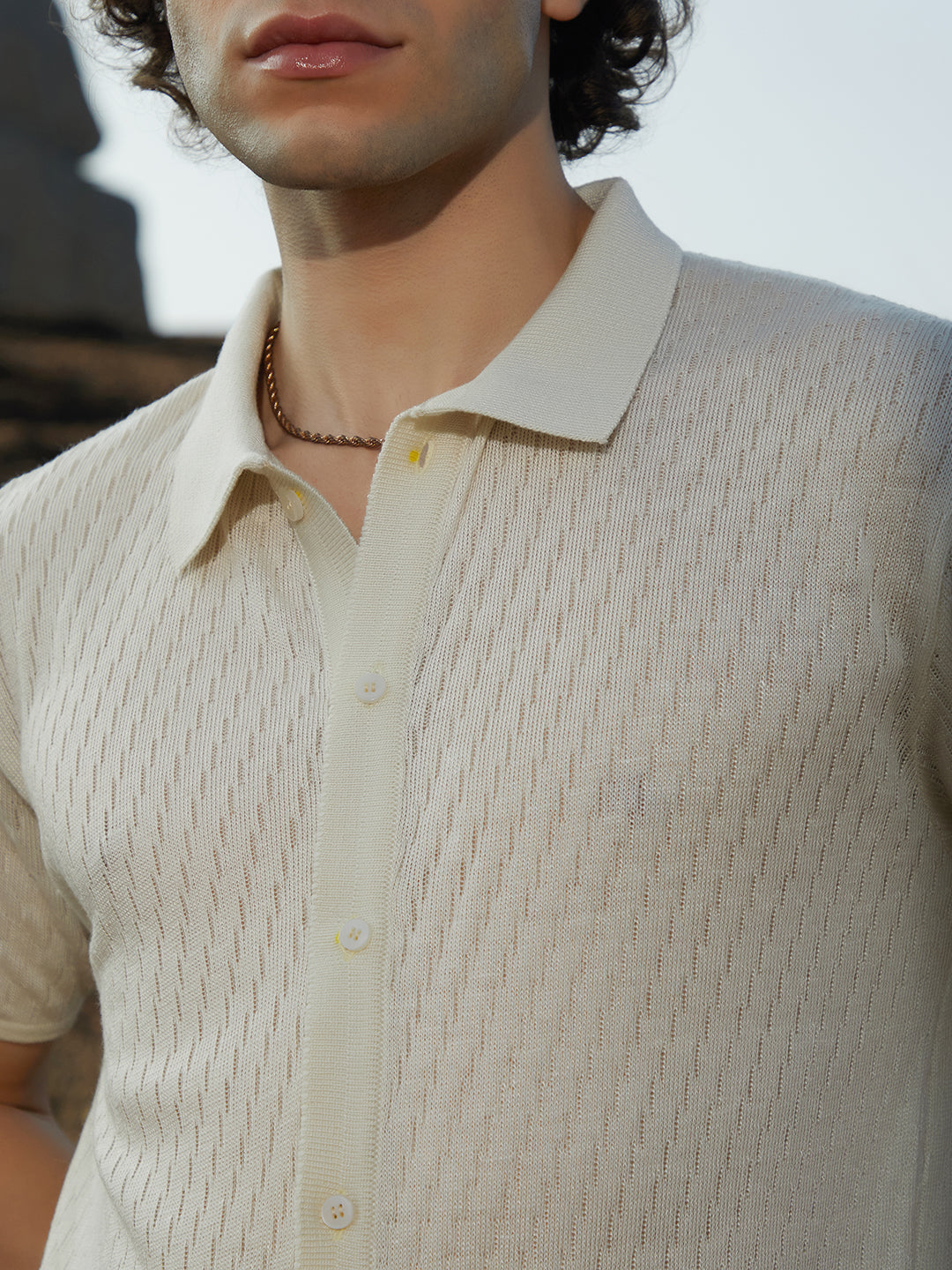 Men Off-White Rhombus-Knit Polo Shirt