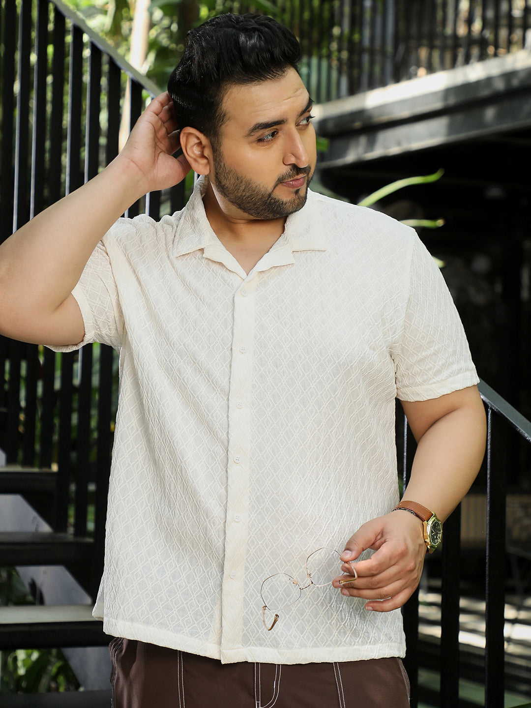 Men Off White Self Design Shirt