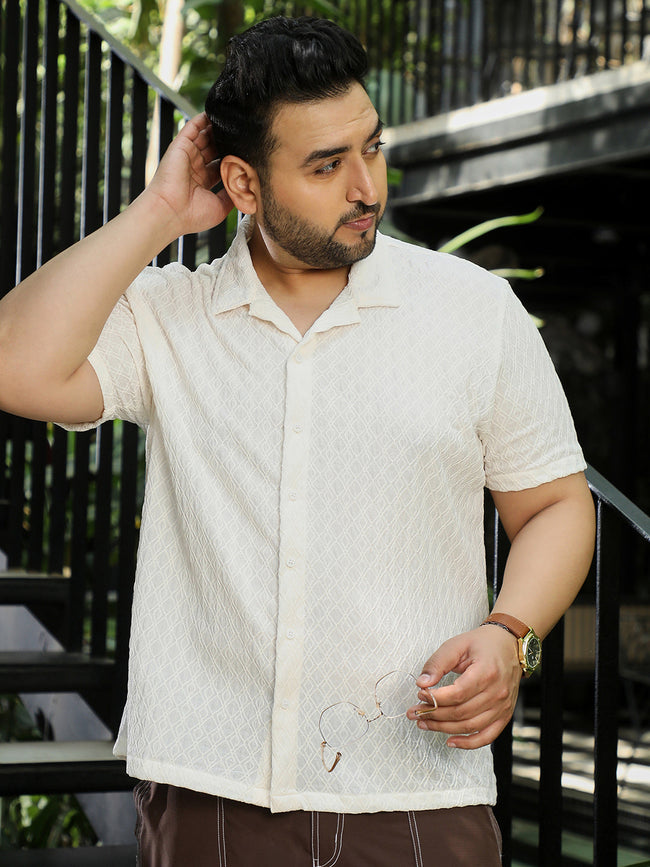 Men Off White Self Design Shirt