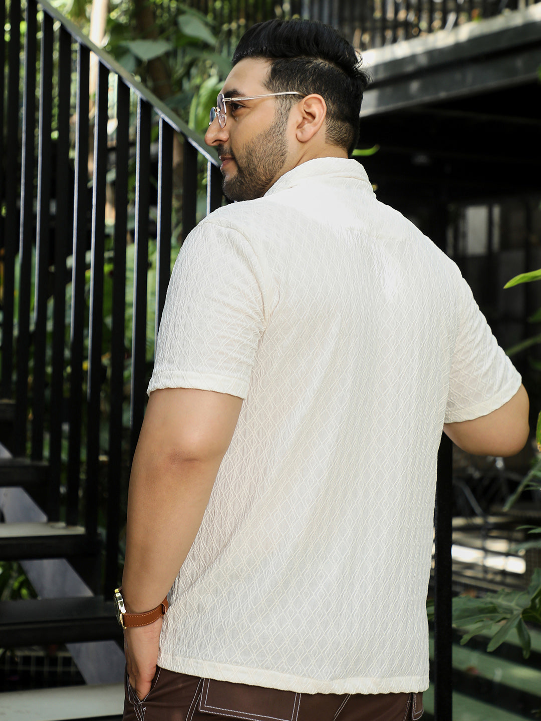 Men Off White Self Design Shirt