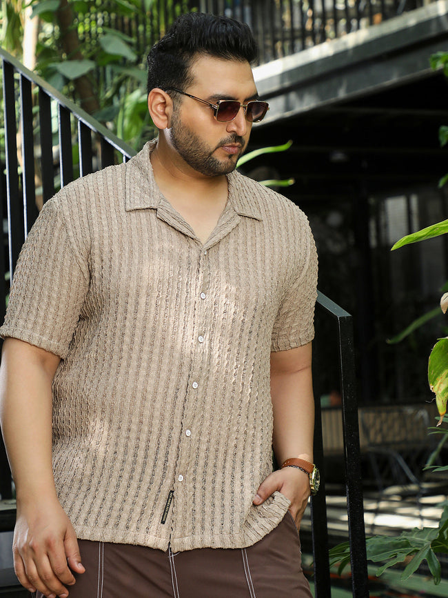 Men Beige Self Design Shirt