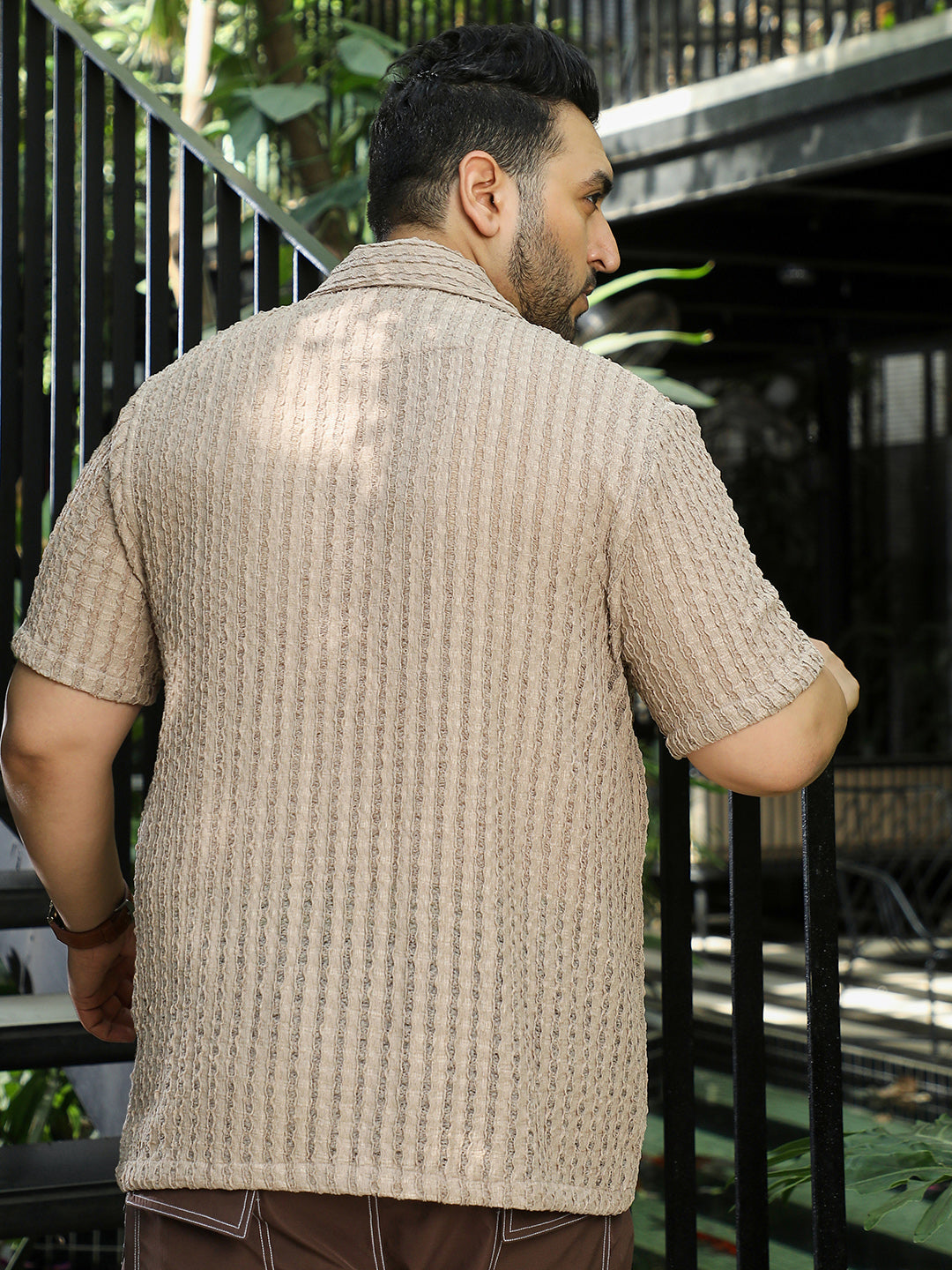 Men Beige Self Design Shirt