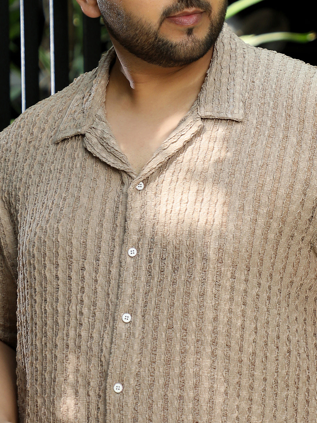Men Beige Self Design Shirt