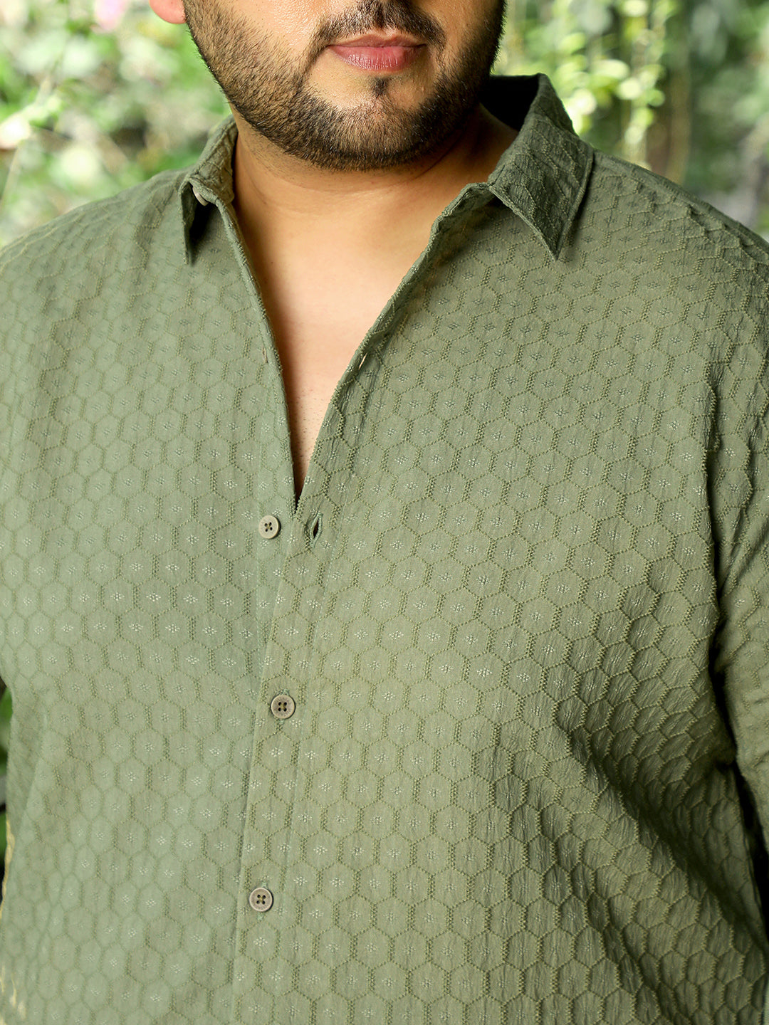 Men Olive Self Design Shirt
