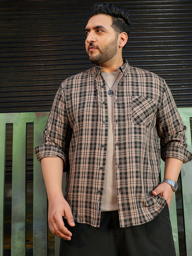 Men Khaki Tartan Check Shirt