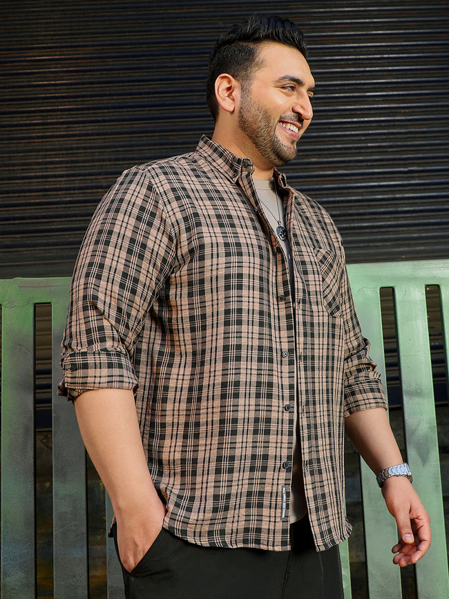 Men Khaki Tartan Check Shirt