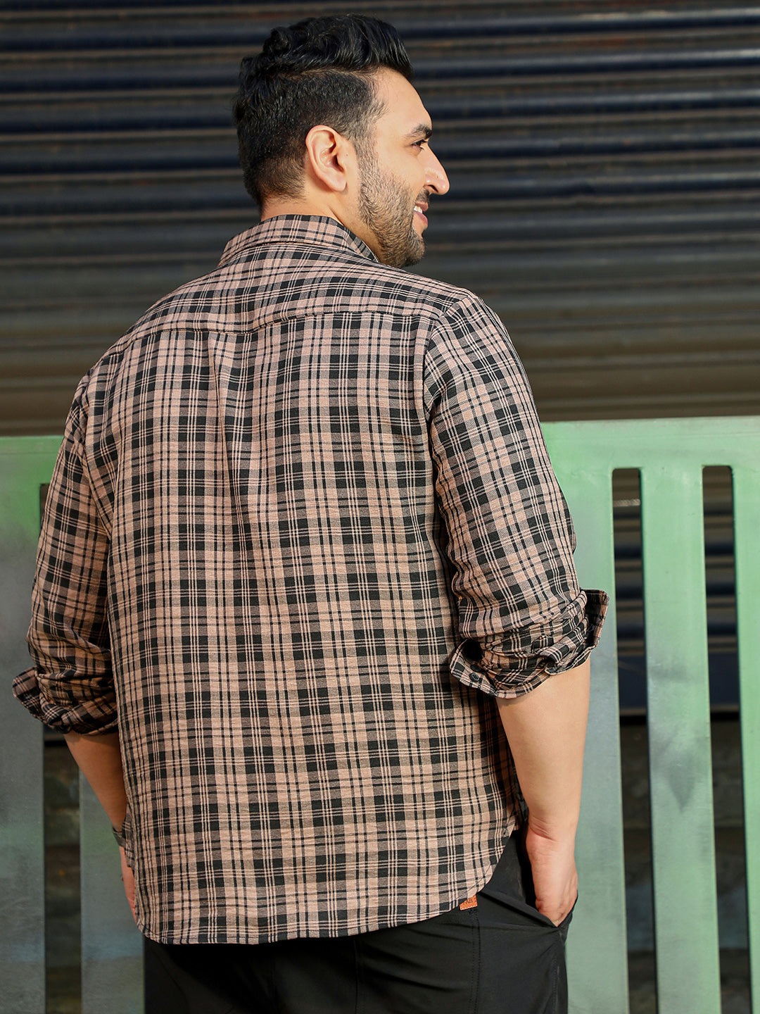 Men Khaki Tartan Check Shirt