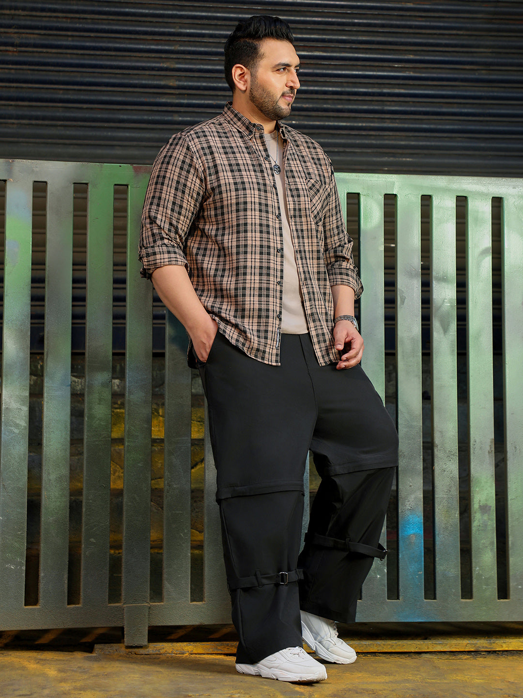 Men Khaki Tartan Check Shirt