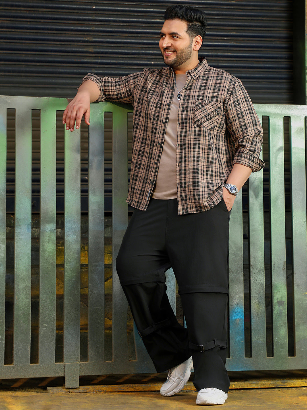 Men Khaki Tartan Check Shirt
