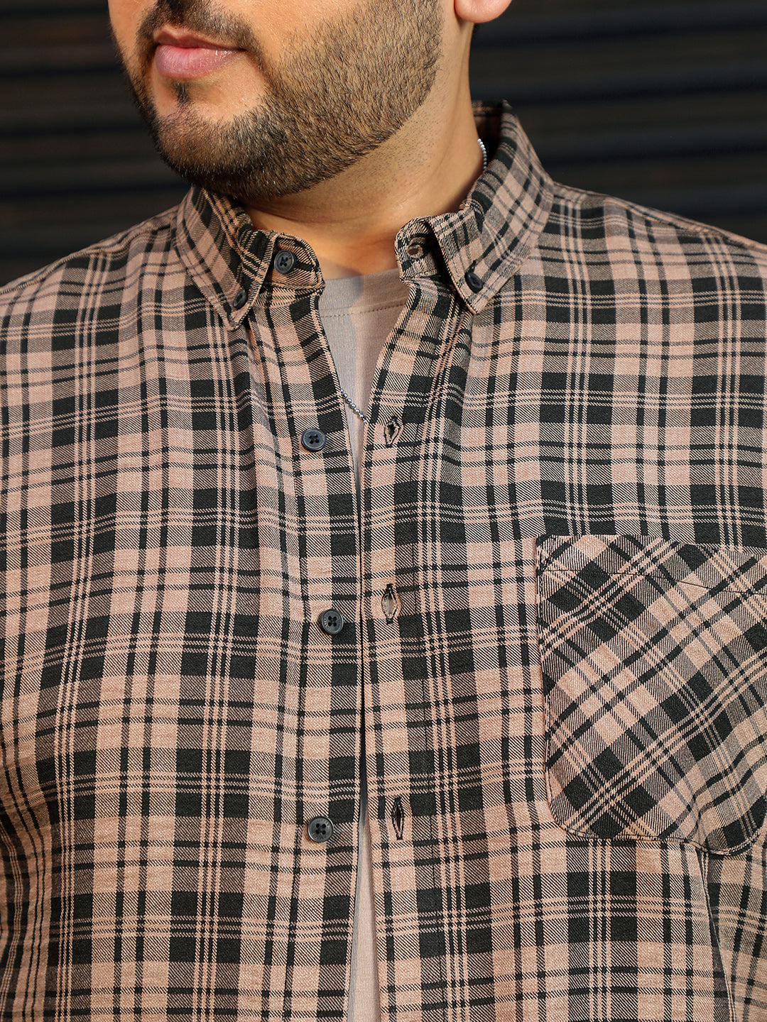 Men Khaki Tartan Check Shirt