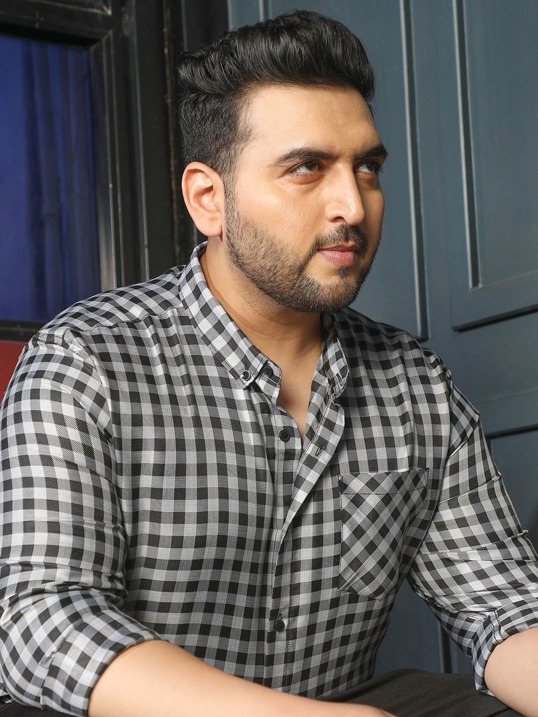 Men Black Gingham Check Shirt