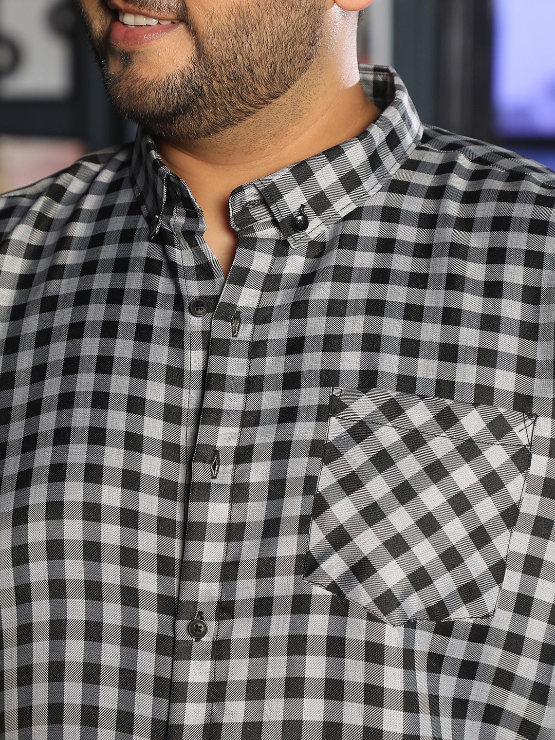 Men Black Gingham Check Shirt