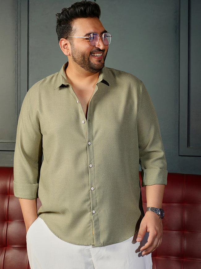 Men Sage Green Self Design Shirt