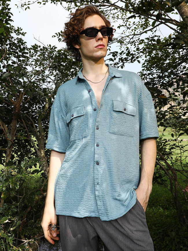 Men Sage Green Tactile-Utility Oversized Shirt