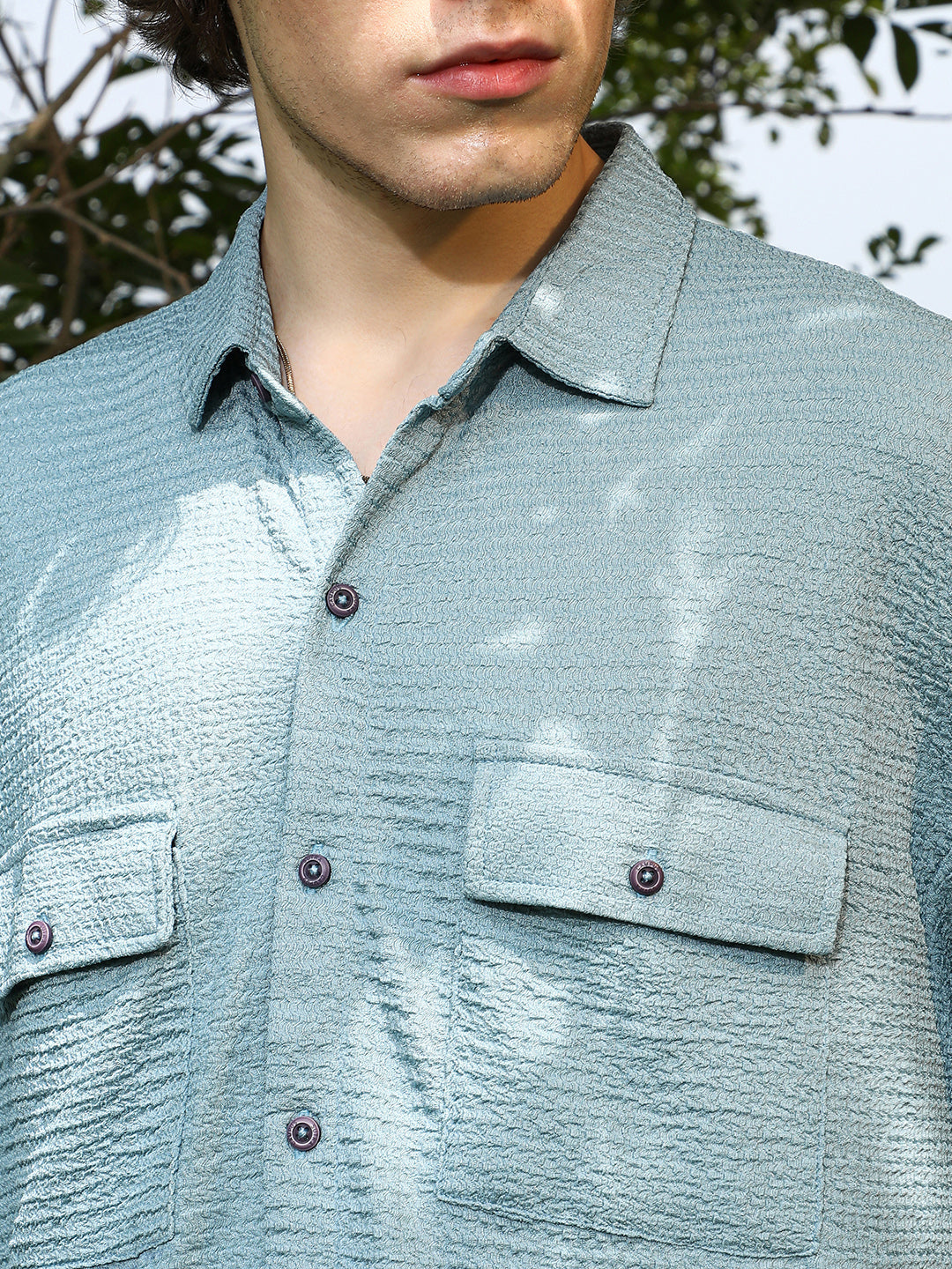 Men Sage Green Tactile-Utility Oversized Shirt
