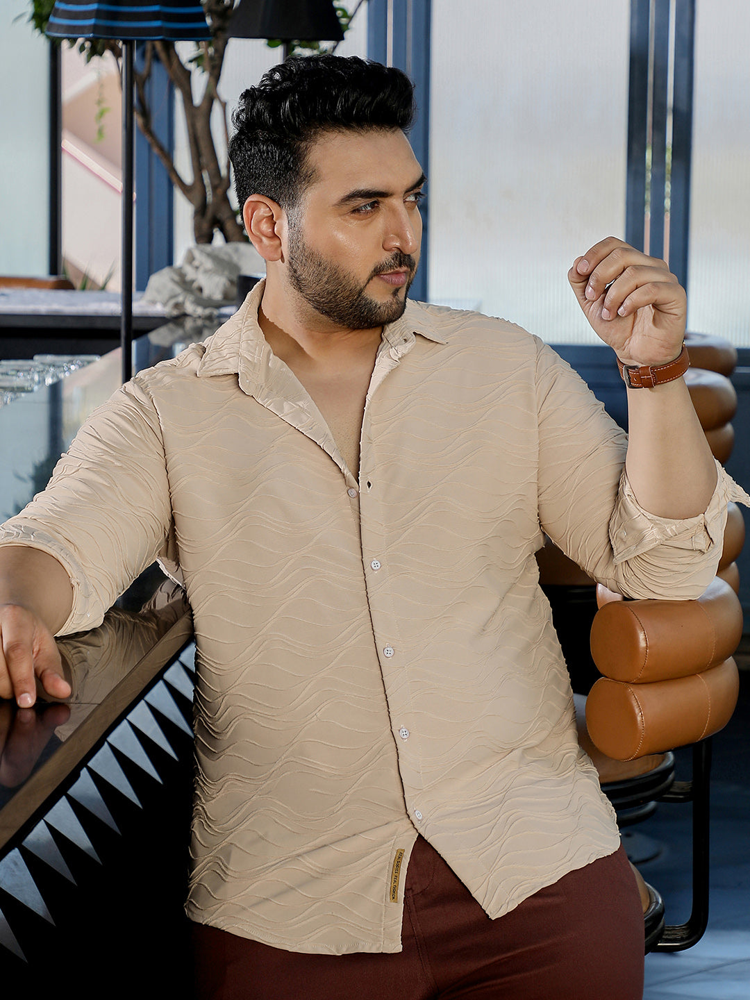 Men Beige Textured Shirt