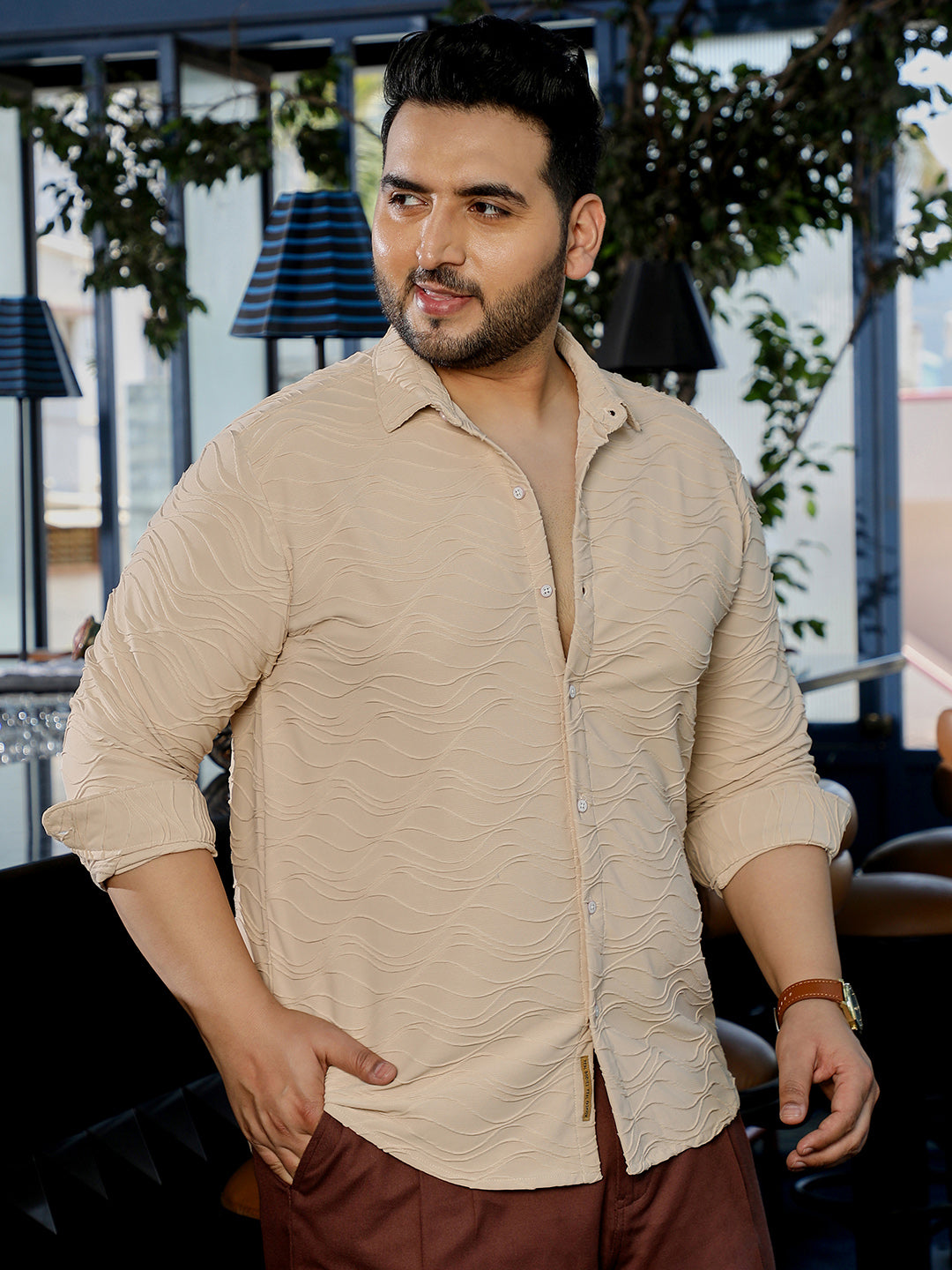 Men Beige Textured Shirt