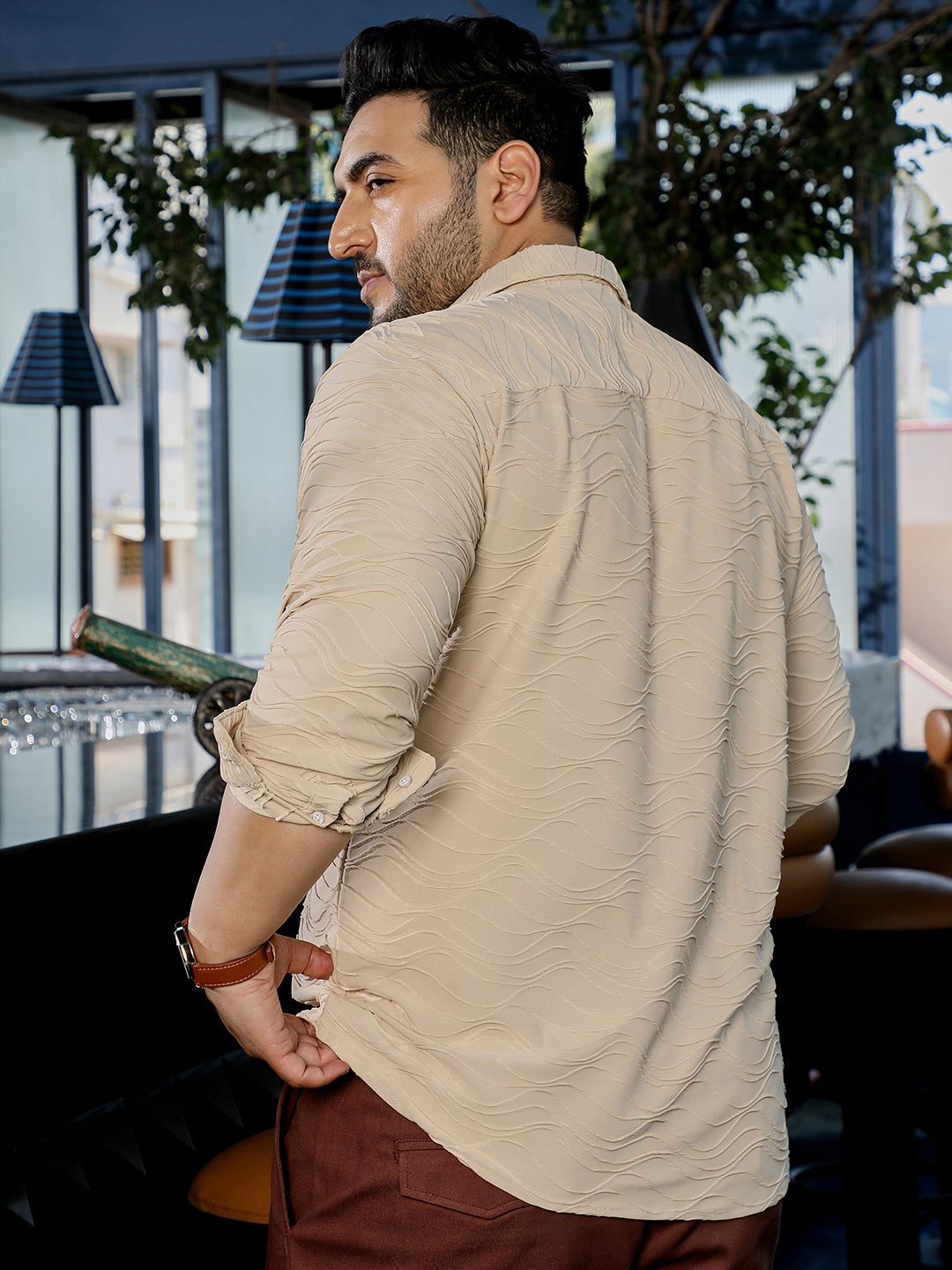 Men Beige Textured Shirt
