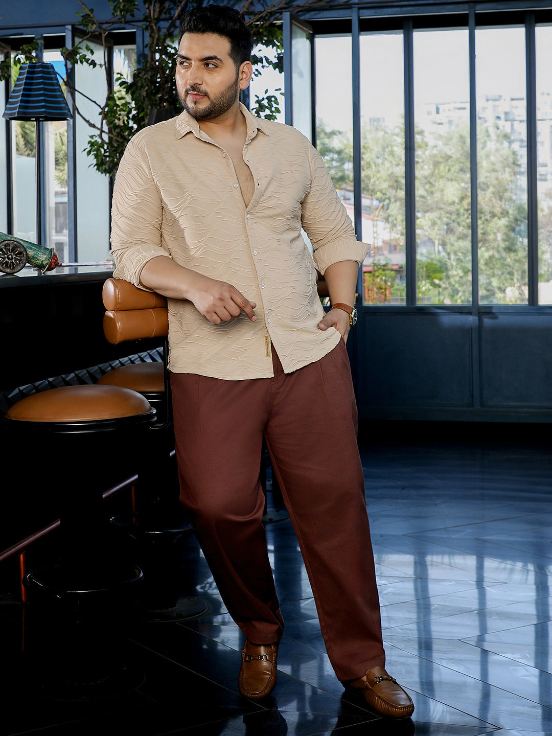 Men Beige Textured Shirt